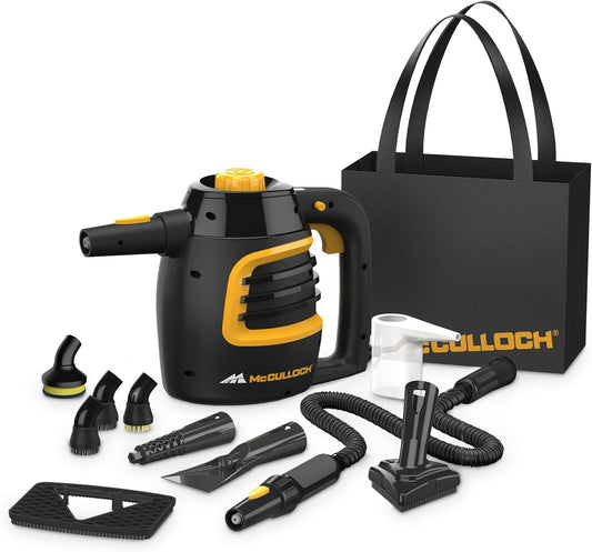 McCulloch MC1385 Deluxe Canister Steam Cleaner, 2-Hour Runtime, Chemical-Free, 23 Accessories: Mop Head, Brushes & More - Built for Home, Tile, Carpet, Furniture, & Personal Car Detailing