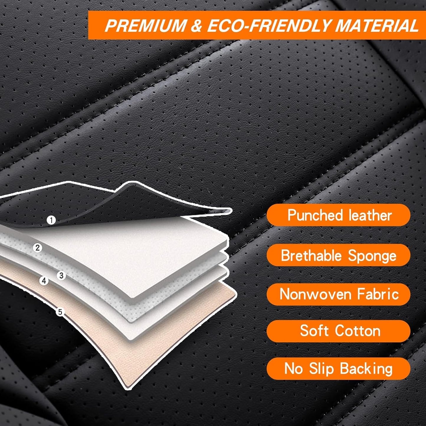 MINGBRON Car Seat Cover Full Set, Leather Car Seat Cover, Waterproof Seat Covers, Car Seat Cushion, Nappa Leather Seat Covers Car Seat Protector Universal Fit Most Cars Black