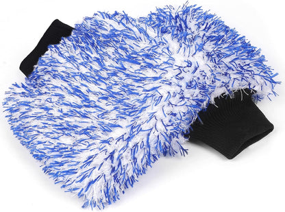 MIKKUPPA Microfiber Car Wash Mitt - Double-Sided Ultra Absorbent Scratch Free Premium Blend Glove for Car Washing Home Cleaning (Blue, 2Pack, 11'' x 8'')