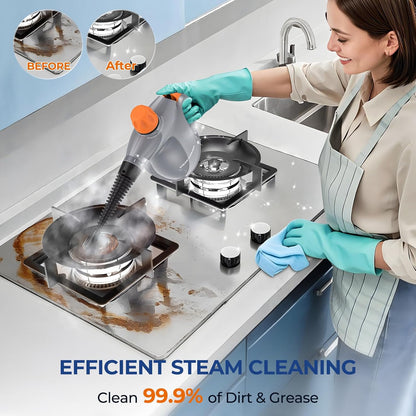 Steam Cleaner, Pressurized Handheld 13pcs Multi-Purpose Natural Deep Cleaning Steamer, Portable Steamer for Cleaning Home, Grout, Kitchen, Car, Window, Upholstery, Bathroom and Clothes, White