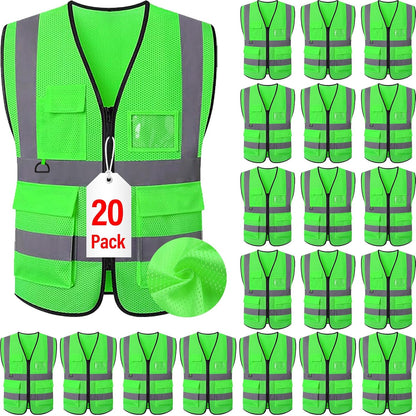 Reflective Mesh Safety Vest, Breathable Hi Vis Vest Construction Work with 5 Pockets and Zipper for Men Women