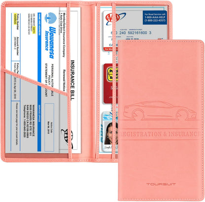 TOURSUIT Car Registration and Insurance Card Holder, Vehicle License Document Glove Box Compartment Organizer, Essential Car Wallet Case for Driver Auto Owners (Carbon Blue)