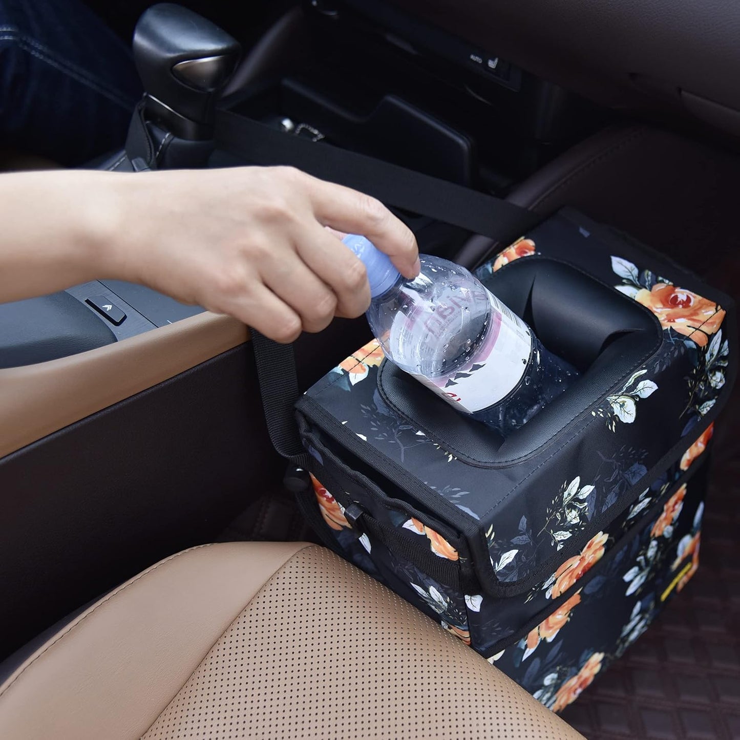 SIBOFUEGO Cute Car Trash Can with Lid – Multipurpose Collapsible Trash Bin for Car, Leak-Proof Organizer, Waterproof Garbage Can with Storage Pockets & Adjustable Straps, 2 Gallons (Black Leopard)