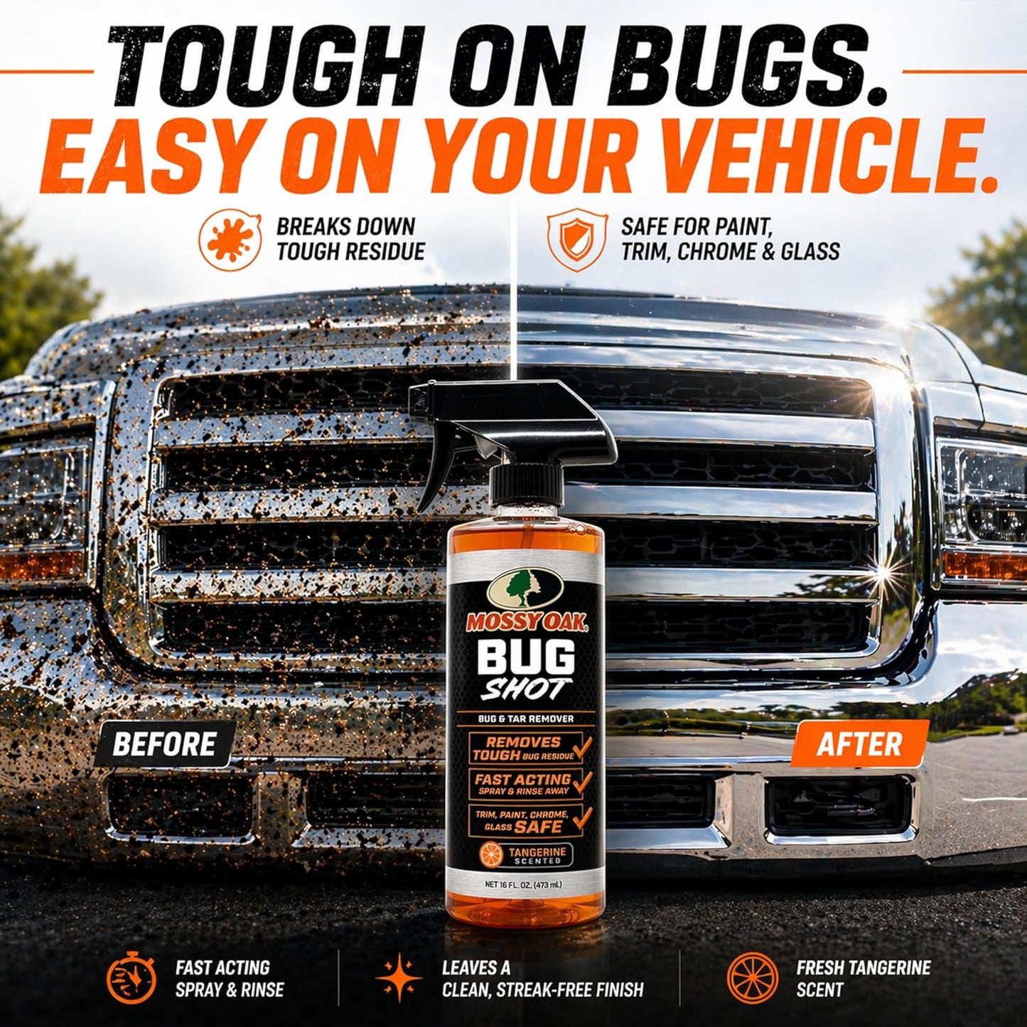 Mossy Oak Road Grime & Tar Remover - Removes Splatter, Road Tar, and Tree Sap - 16 oz, Ready-to-Use, Safe for Cars, Trucks, UTVs and ATVs