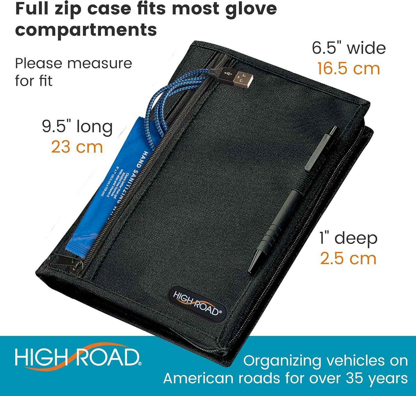 High Road Car Glove Box Organizer, Registration and Insurance Document Holder and Car Manual Holder with Flexible Secure Zippered Case and Note Pad