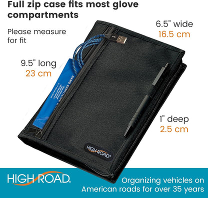 High Road Car Glove Box Organizer, Registration and Insurance Document Holder and Car Manual Holder with Flexible Secure Zippered Case and Note Pad