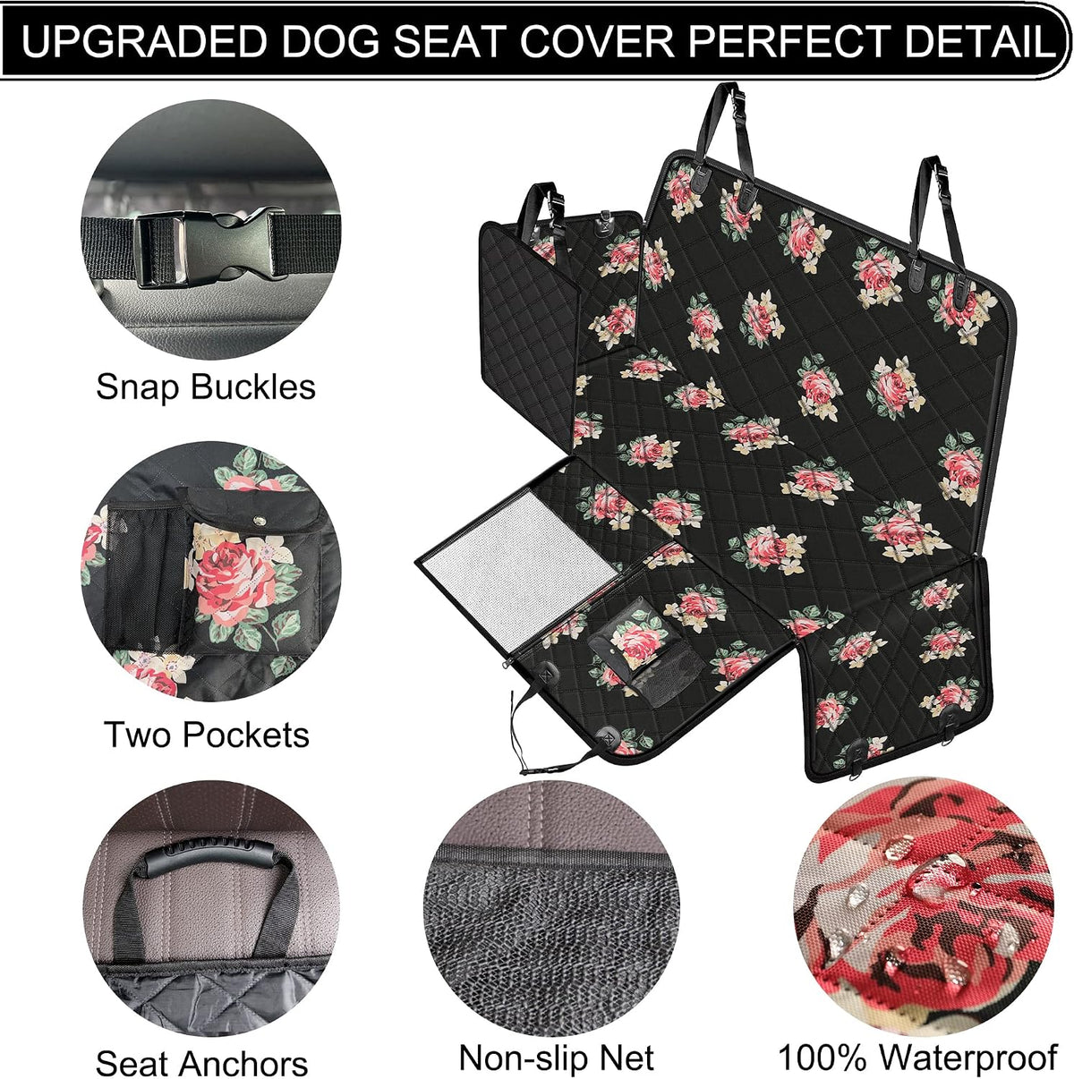 Femuar Dog Car Seat Cover with Storage Pockets Mesh Visual Window, Waterproof Nonslip , Heavy Duty Scratchproof Pet Dog Back Seat Cover Hammock for Cars Trucks and SUVs