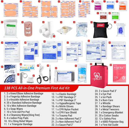 First Aid Kit with Rapid-Response Labeled Compartments, Compact Waterproof Emergency Kit with Molle Straps for Car, Camping, Home, Hiking, Travel