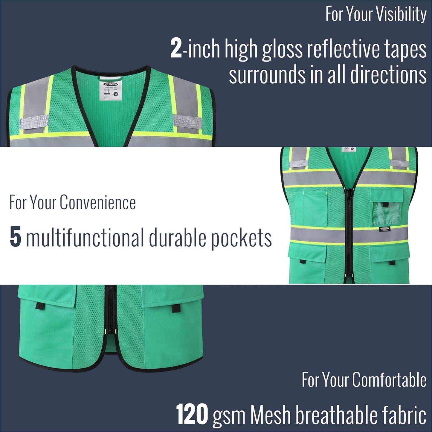 JKSafety Safety Vest for Men Women Hi Vis Relfective Vest with Pockets High Visibility Meet ANSI Standard
