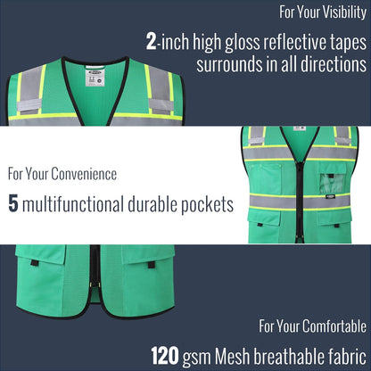 JKSafety Safety Vest for Men Women Hi Vis Relfective Vest with Pockets High Visibility Meet ANSI Standard