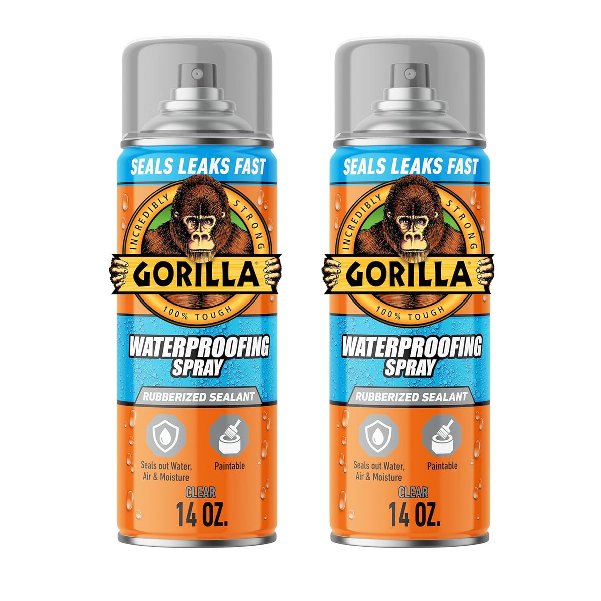Gorilla Waterproofing Spray Clear, Flexible Rubberized Sealant Coating, Paintable UV Resistant, Seals Water Air Moisture, 14 oz (Pack of 1), for Roofs Gutters Skylights RVs Windows & More