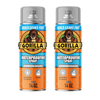 Gorilla Waterproofing Spray Clear, Flexible Rubberized Sealant Coating, Paintable UV Resistant, Seals Water Air Moisture, 14 oz (Pack of 1), for Roofs Gutters Skylights RVs Windows & More