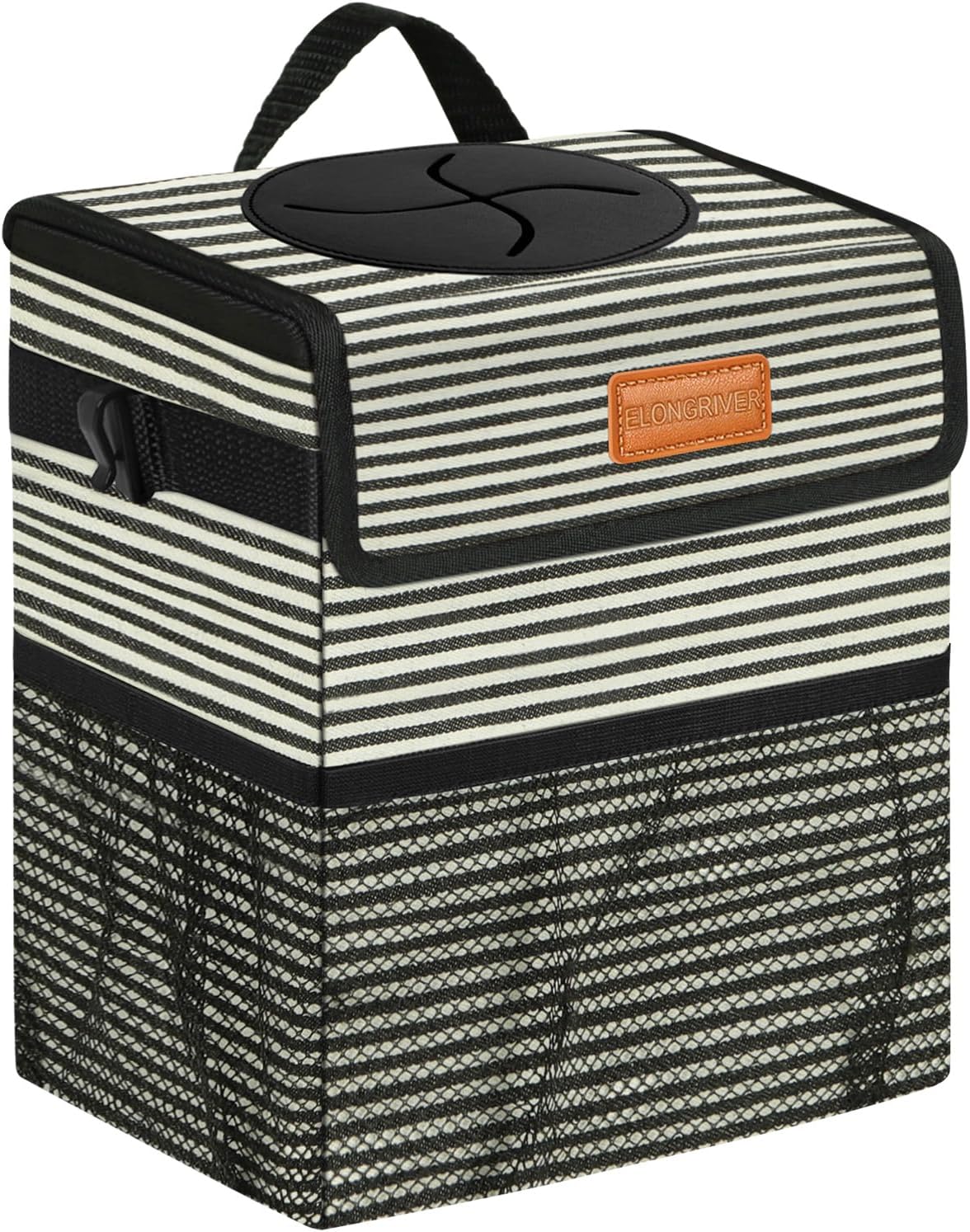 ELONGRIVER Car Trash Can Bin for Back Seat Leak Proof, Cute Car Trash Bag Hanging, Vehicle Trash Can for SUV Truck Van, Automotive Garbage Cans Front Seat Black
