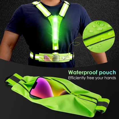 LED Reflective Light Up Safety Running Vest for Biking Walking at Night, LOYAL SEA High Visible Adjustable Running Light for Runners Rechargeable with Pouch, Reflective Running Belt Gear for Men Women