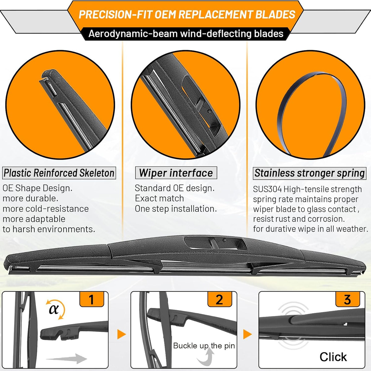 AUTOBOO 3-Pack Windshield Wiper Blades for Subaru Outback 2020-2025, Original Equipment Replacement 26"+18" Front and 16" Rear, All-Weather Performance, Easy One-Click Install