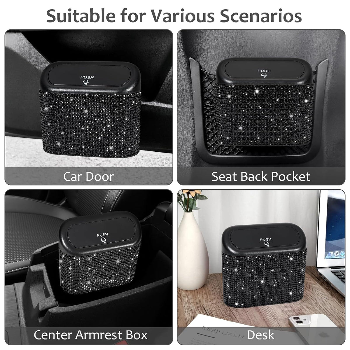 Accmor Car Trash Can with Lid, Leakproof Vehicle Garbage Organizer Holder Bin with 60 Pcs Trash Bags, Mini Auto Dustbin Interior Accessories Storage Container for SUV, Office, Home