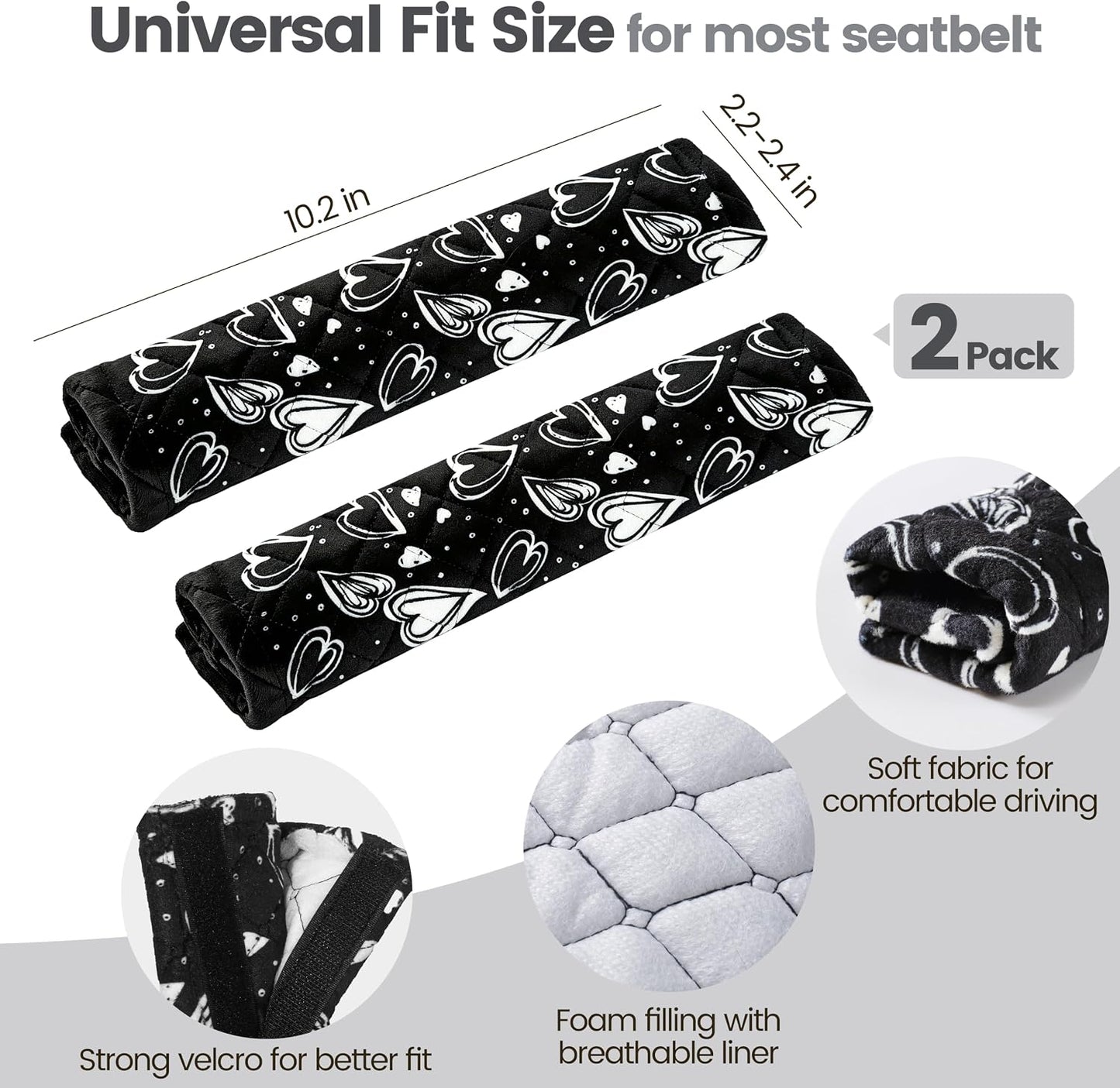 Amooca Soft Auto Seat Belt Cover Seatbelt Shoulder Pad 2 PCS for a More Comfortable Driving Compatible with All Cars and Backpack Black