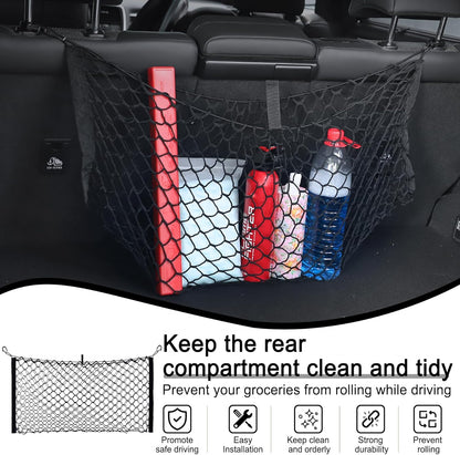 Amiss Cargo Net Stretchable, Car Exterior Accessories, Adjustable Elastic Trunk Storage Net with Hook for SUVs, Cars and Trucks (35.4x15.8 Inch)