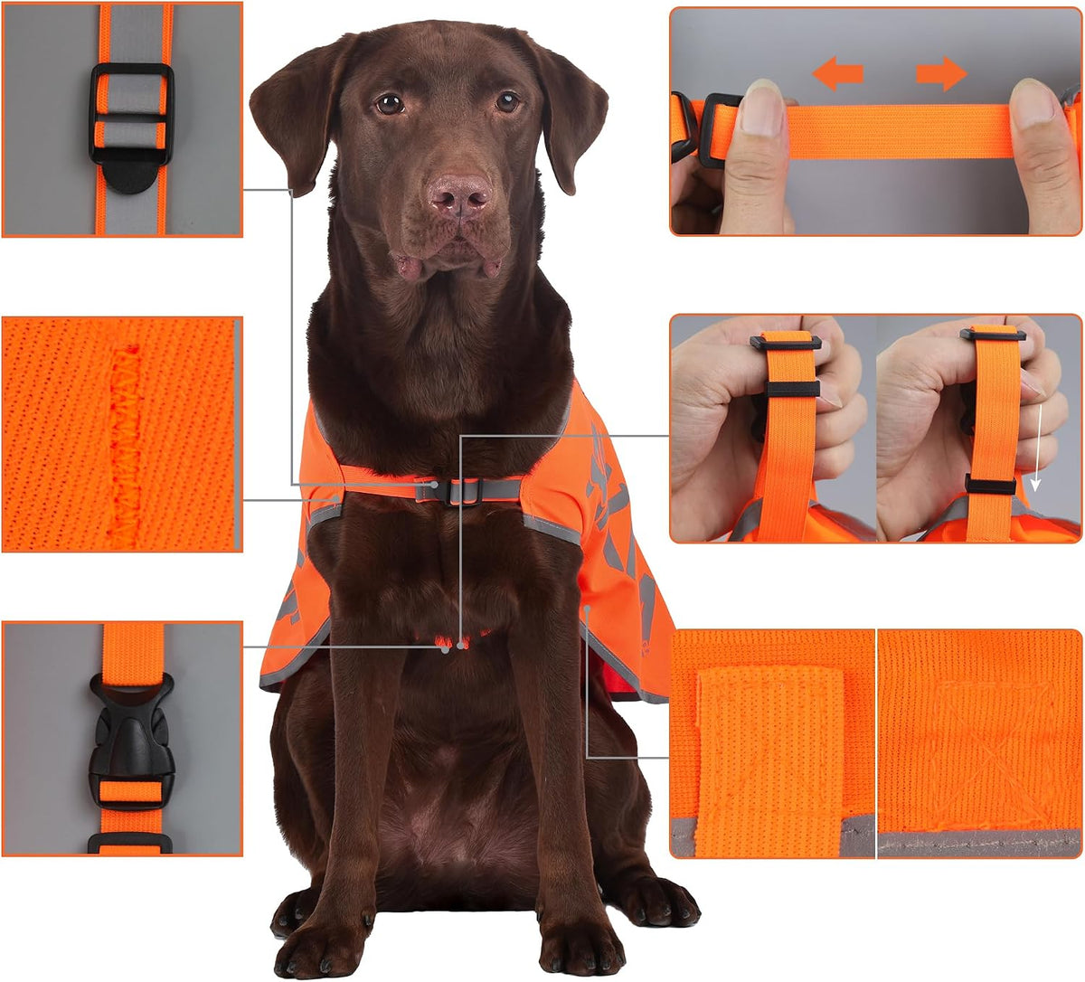 Pink Reflective Dog Vest for Large Breeds,High Visibility Dog Safety Vest Harness with Removable Bell Keep Safe from Hunting, Training & Cars Accidents