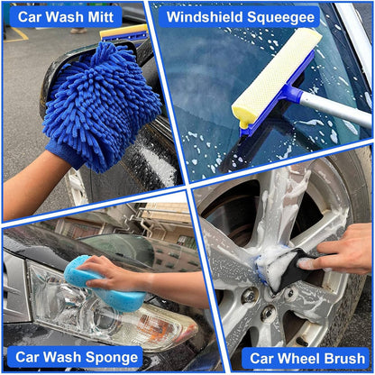 21Pcs Car Wash Kit,62" Car Wash Brush Mop with Long Handle,Car Cleaning Kit,Car Detailing Brush Set,Car Wash Bucket with Filter,Windshield Window Squeegee for Cars RV Truck Boat (Blue)