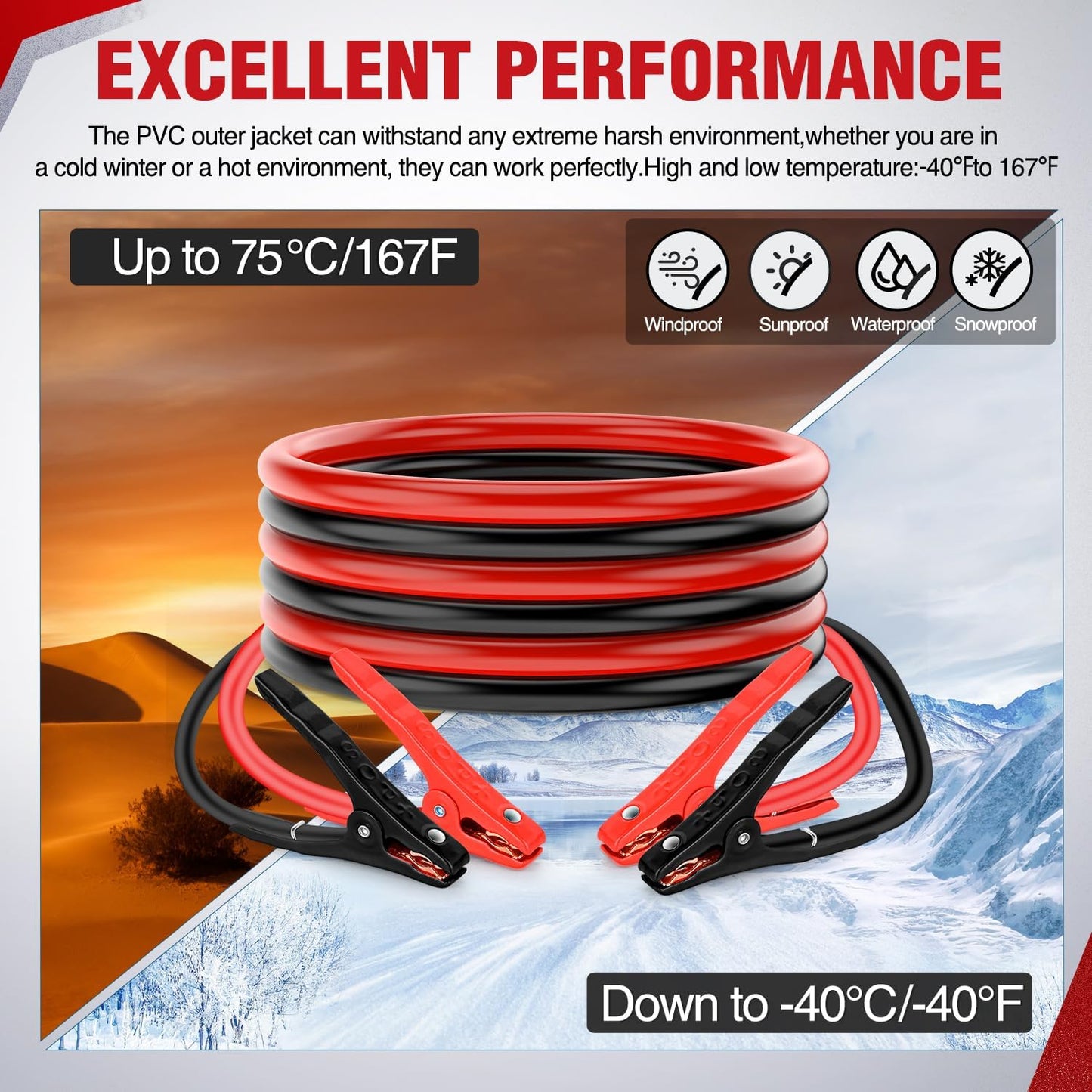 Nilight Jumper Cables for Car Battery 8 Gauge 12 FT Booster Cable Heavy Duty 250 A CCA with Carrying Bag Jump Start Emergency Kit Pickup Vans SUV Sedan Motorcycle