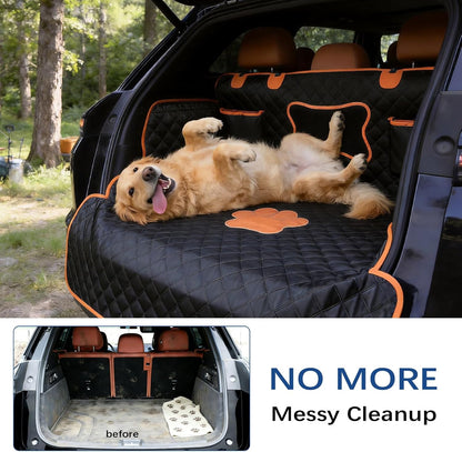 SUV Cargo Liner for Dogs, Heavy Duty Non- Slip PU Leather Dog Trunk Cover for SUV with Bumper Flap, 100% Waterproof Back seat Cover, Universal Fit for Mid-Size & Large SUVs (Dog Paw, L)