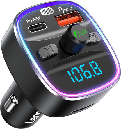LENCENT FM Transmitter, Bluetooth FM Transmitter Wireless Radio Adapter Car Kit with Dual USB Charging, Audio Receiver Car Charger MP3 Player, Support Hands-Free Calling, TF Card & USB Disk