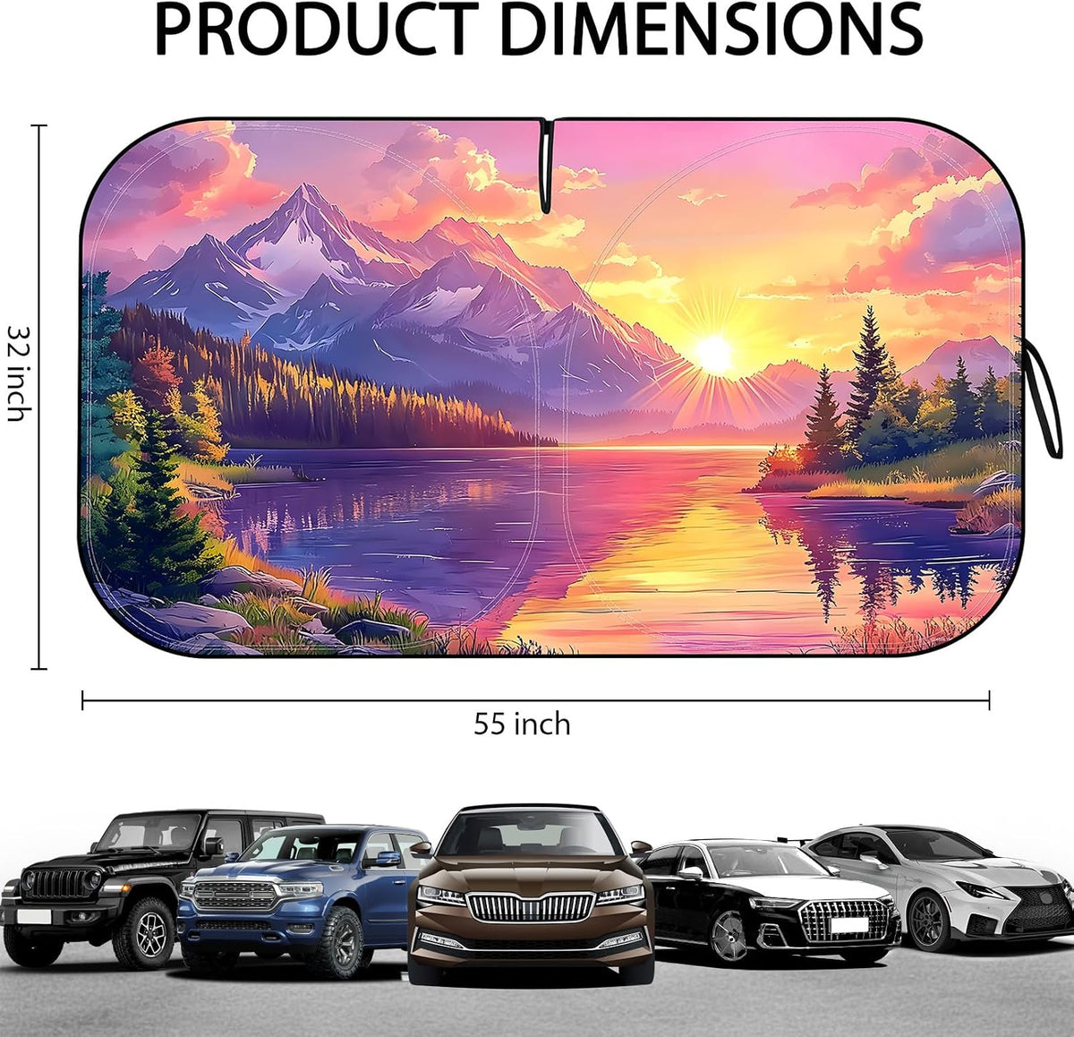Fauson Car Windshield Sun Shade for Sedans, SUVs & Trucks Reflective UV Block Sunshade Visor Shield Foldable with Storage Bag Blocks Sun Heat to Keep Car Interior Cool, Front Window - L 57 x 32 W