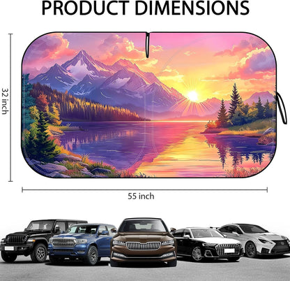 Fauson Car Windshield Sun Shade for Sedans, SUVs & Trucks Reflective UV Block Sunshade Visor Shield Foldable with Storage Bag Blocks Sun Heat to Keep Car Interior Cool, Front Window - L 57 x 32 W