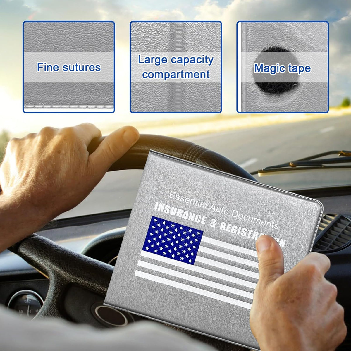 Ziciner Car Registration Insurance Holder, 2Pack Essential Auto Card Document Glove Box Organizer with Touch Fastener, Vehicle Interior Accessories Perfect for Most Car, Truck, SUV (Red/Small Car)