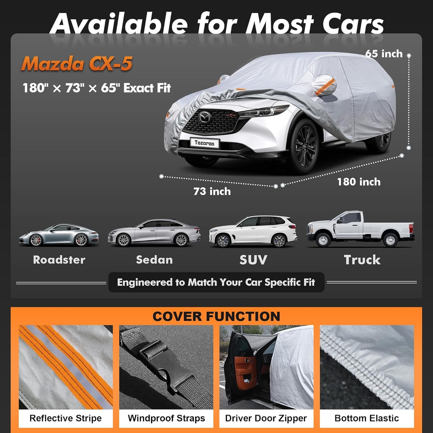 Car Cover Waterproof All-Weather,Heavy-Duty Outdoor Full Exterior Automobiles Sedan/Coupe (Length 186-193 inch) with Windshield Sun Shade Universal Fit Toyota Camry, Tesla Model 3, Accord etc