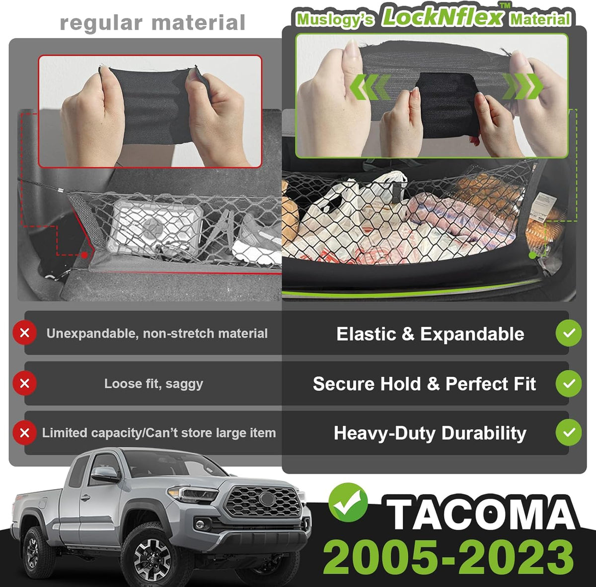 Muslogy Truck Bed Cargo Net Trunk Netting Compatible with 2023-2025 2026 Honda CR-V Accessories, Pickup Cargo Organizer SUV Sedan Storage Net w/Heavy Duty Carabiners - Colors B