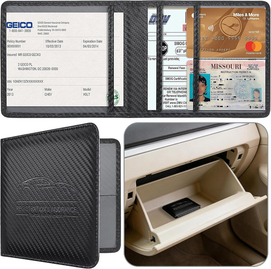 Car Registration and Insurance Holder, Premium Pu Leather Vehicle Glove Box Organizer - for Driver License, Cards & Essential Documents (L-Orange)