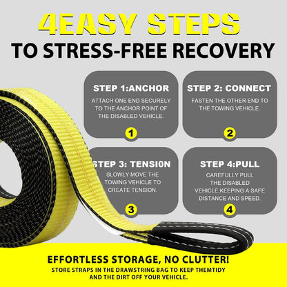 Heavy Duty Recovery Tow Strap, 2" x 20ft, 25,000 LBS Break Strength, Reinforced Loops,Winch Extension & Tree Saver Strap for Trucks, SUVs, Jeeps, ATVs and Off-Road Vehicle Emergency Recovery
