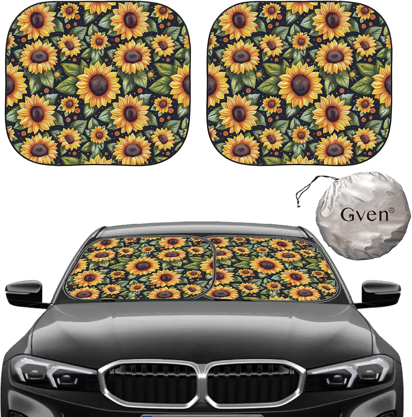 Gven Windshield Sun Shade 2pcs with Bonus Pink Car Sunshade for Front Window Shades 2025 Technology Reflect UV and Heat Sun Visor Automotive Accessories Interior Sun Protection (Pink Leopard, M)