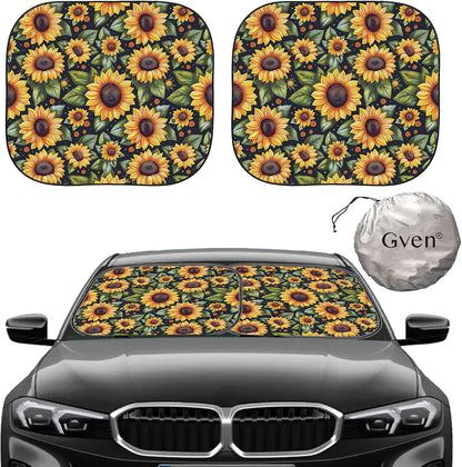 Gven Windshield Sun Shade 2pcs with Bonus Pink Car Sunshade for Front Window Shades 2025 Technology Reflect UV and Heat Sun Visor Automotive Accessories Interior Sun Protection (Pink Leopard, M)