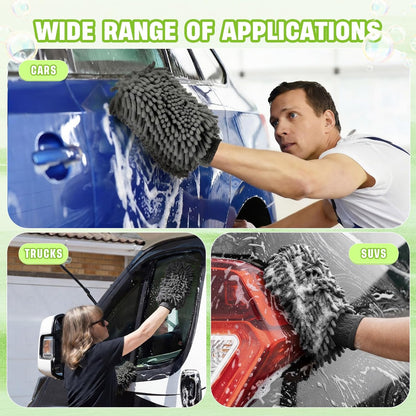 24 Pack Car Wash Mitt Bulk Microfiber, 10'' x 8'' Chenille Car Wash Mitt Gloves, Scratch Free Double Sided No Lint No Marks for Truck SUV and All Vehicle Surfaces (Blue)