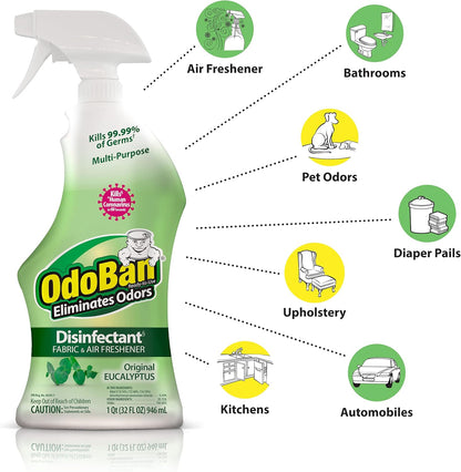 OdoBan Ready-to-Use Disinfectant and Odor Eliminator, 32 Ounce Spray Bottle, Original Eucalyptus Scent