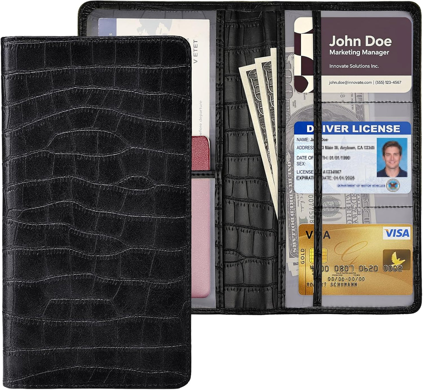 Car Registration and Insurance Holder, Black Vehicle Glove Box Car Organizer with Magnetic Closure for Documents, Cards, License Car Organization, 1 Pack
