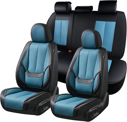 Coverado Seat Covers Full Set, Black Seat Covers for Cars 5 Seats, Car Seat Protector, Waterproof Nappa Leather Car Seat Cushion, Front and Rear Car Seat Cover Fit for Most Sedans SUV Pick-up Truck - Colors A