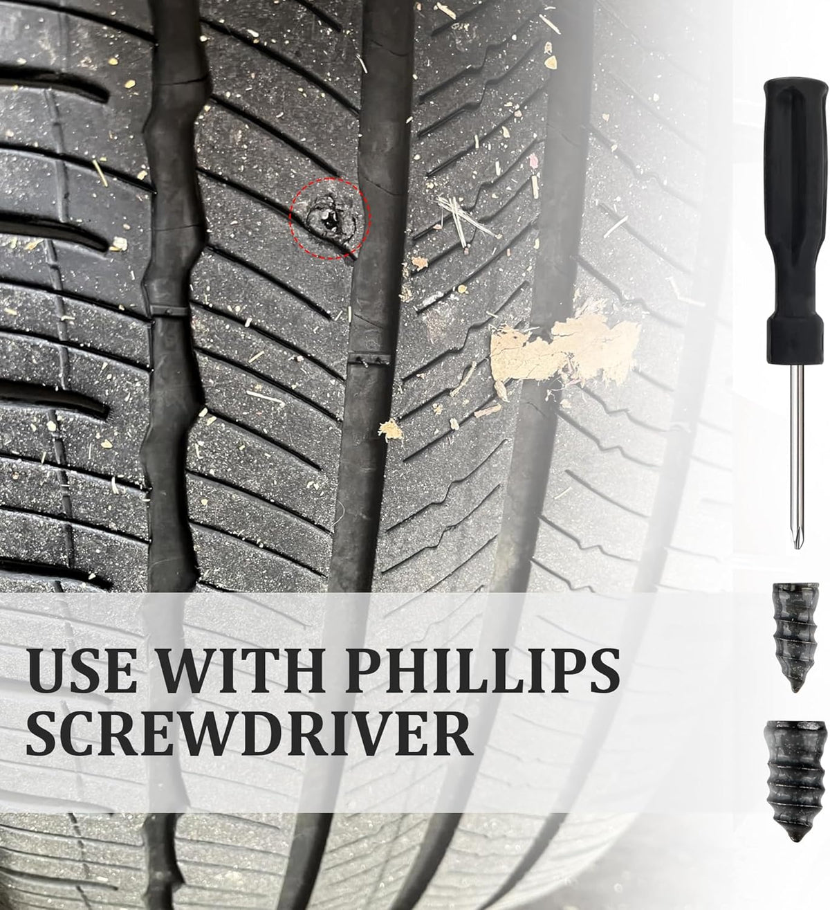 Salior 100PCS Tire Plug Kit with Screwdriver,Rubber Flat Tire Repair Kit for Fast Repair of Tire Punctures,Durable Car Tire Repair Kit Self-Service Repair Nails for Car Motorcycle Truck