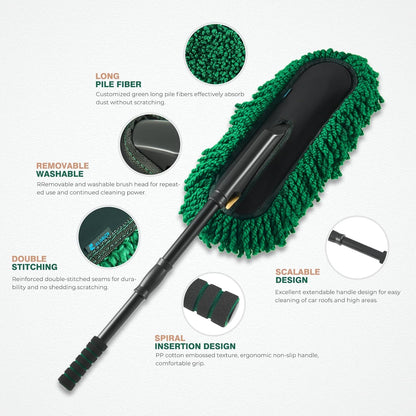 FLORICH Large Microfiber Car Duster Kit, Extendable Car Duster Exterior Scratch Free, Car Cleaning Brush Car Interior Detailing Kit, Car Cleaning Supplies for Cars RV Truck Boat