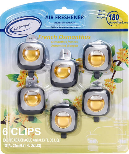 Air Jungles New Car Scent Car Air Freshener Vent Clip, 6 Count Long Lasting Up to 180 days, Natural Essential Oil Car Fragrance Accessories for Women and Men, Odor Eliminator - 4ml Each