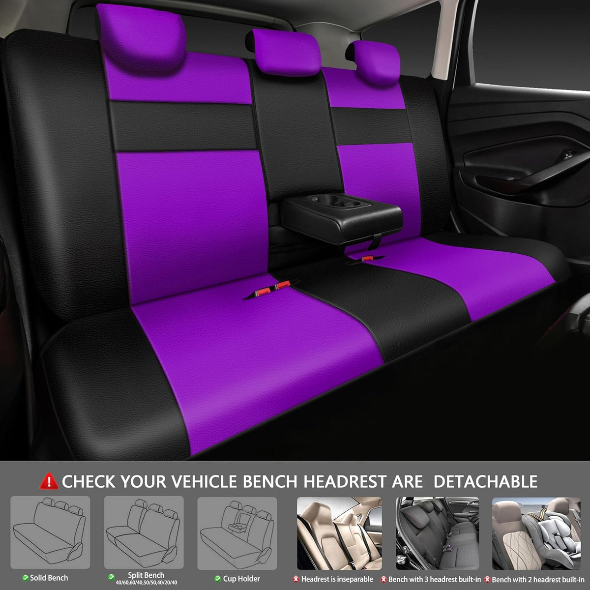 CAR PASS Faux Leather Car Seat Covers Front Seats Only, 3D Foam Support Car Seat Covers, Universal fit for Trucks Vans SUVs Sedans Automotive Comfortable, Airbag Compatible 2 Pieces Front Solid Black