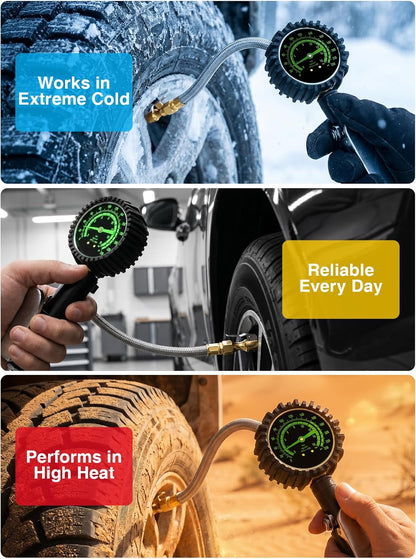 AZUNO Digital Tire Inflator with Pressure Gauge, 200 PSI, Heavy Duty Air Compressor Accessories, with Rubber Hose Lock on Air Chuck and Quick Connect Coupler, Comes with a Portable Carrying Box