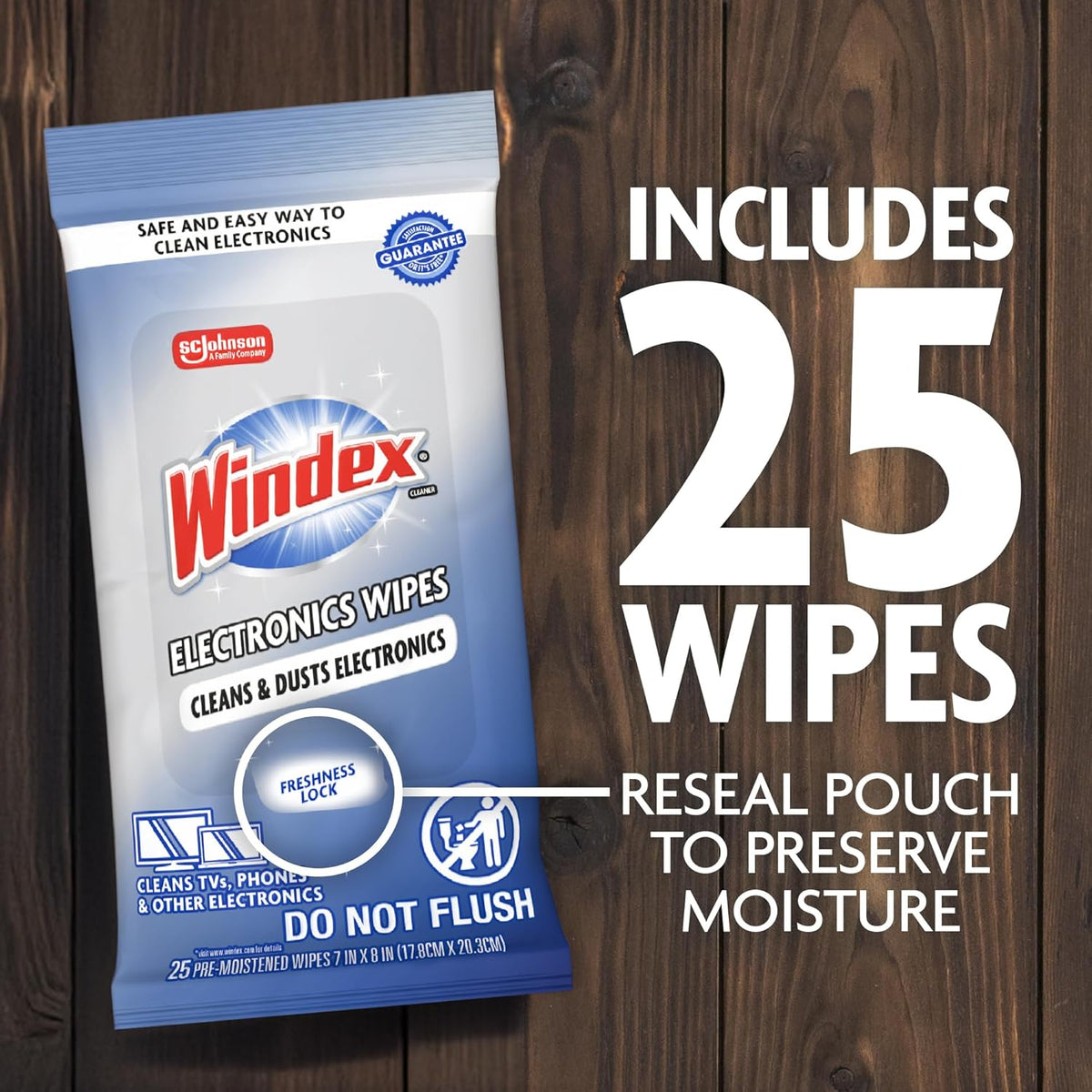 Windex Electronic Cleaning Wipes, Pre-Moistened Screen Wipes for TVs, Phones, and Other Electronics, Resealable for a Freshness Lock, 25 Count
