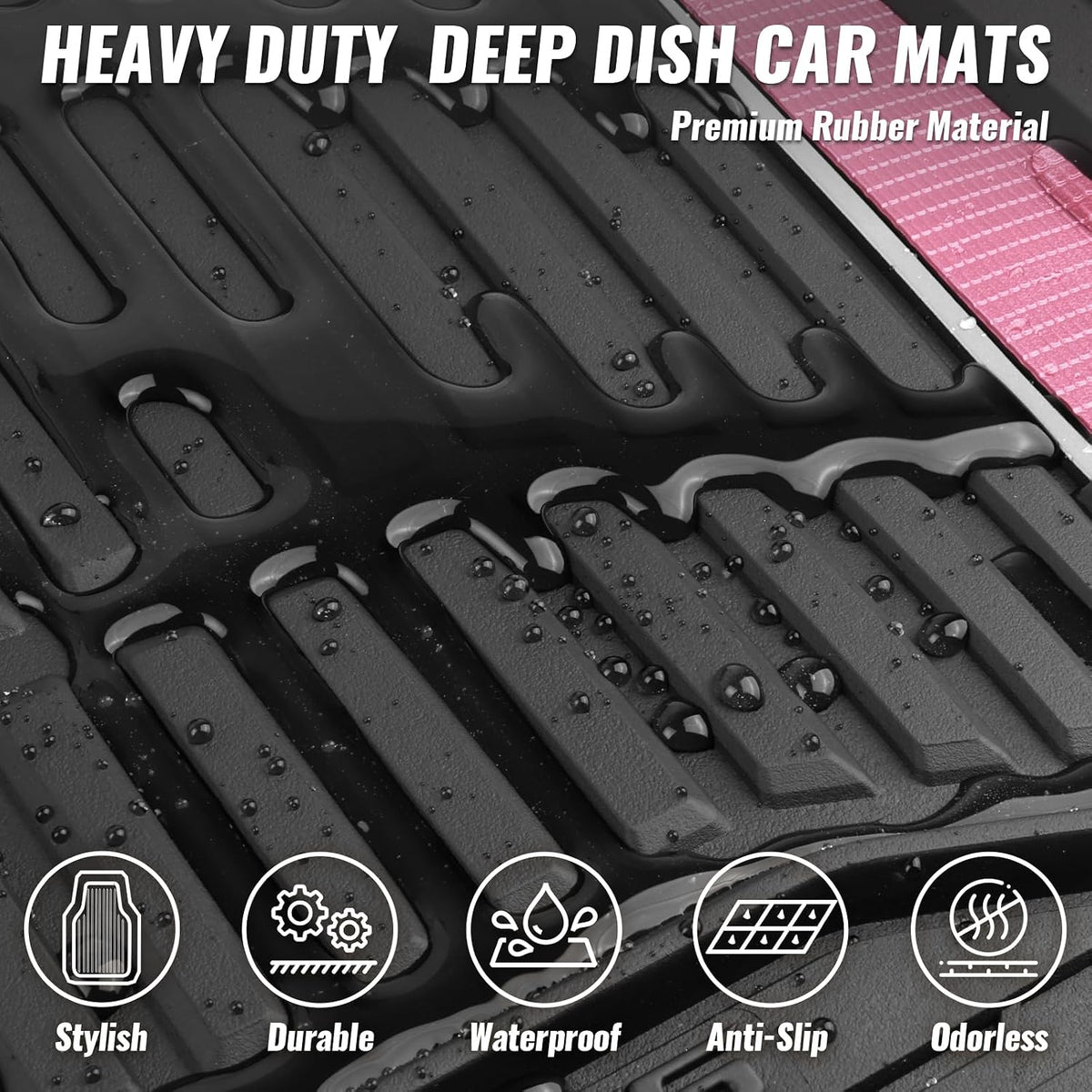 CAR PASS Heavy Duty Rubber Car Floor Mats, Deep Waterproof Car Floor Mats All Weather, Aluminum Film Floor Mats for Cars Non-Slip Universal Trim to Fit for SUVs Trucks Sedans Vans, Black Grey Metallic