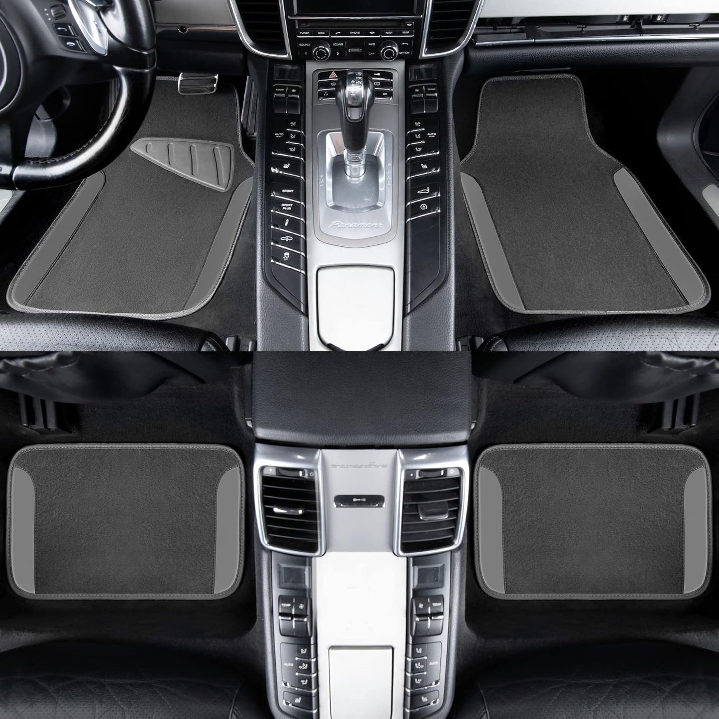 CAR PASS Waterproof Universal Fit Car Floor Mats, Faux Leather Car Carpet Mats, Black Car Mats with Anti-Slip Nibbs Backing & Driver Heel Pad Fit for SUV,Vans,sedans, Trucks,Set of 4pcs(All Black)