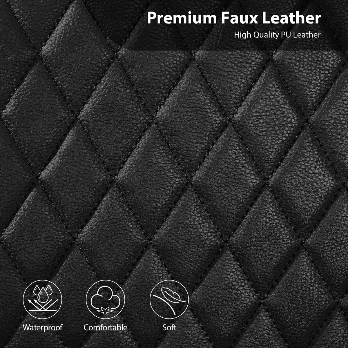 CAR PASS Quilting Leather Seat Cover Two Front Seats Only, Universal Fit Automotive Front Seat Covers Waterproof Deluxe PU Premium Vinyl Luxury for Cars Sedan Van SUV Airbag Compatible 2 Pieces,Black