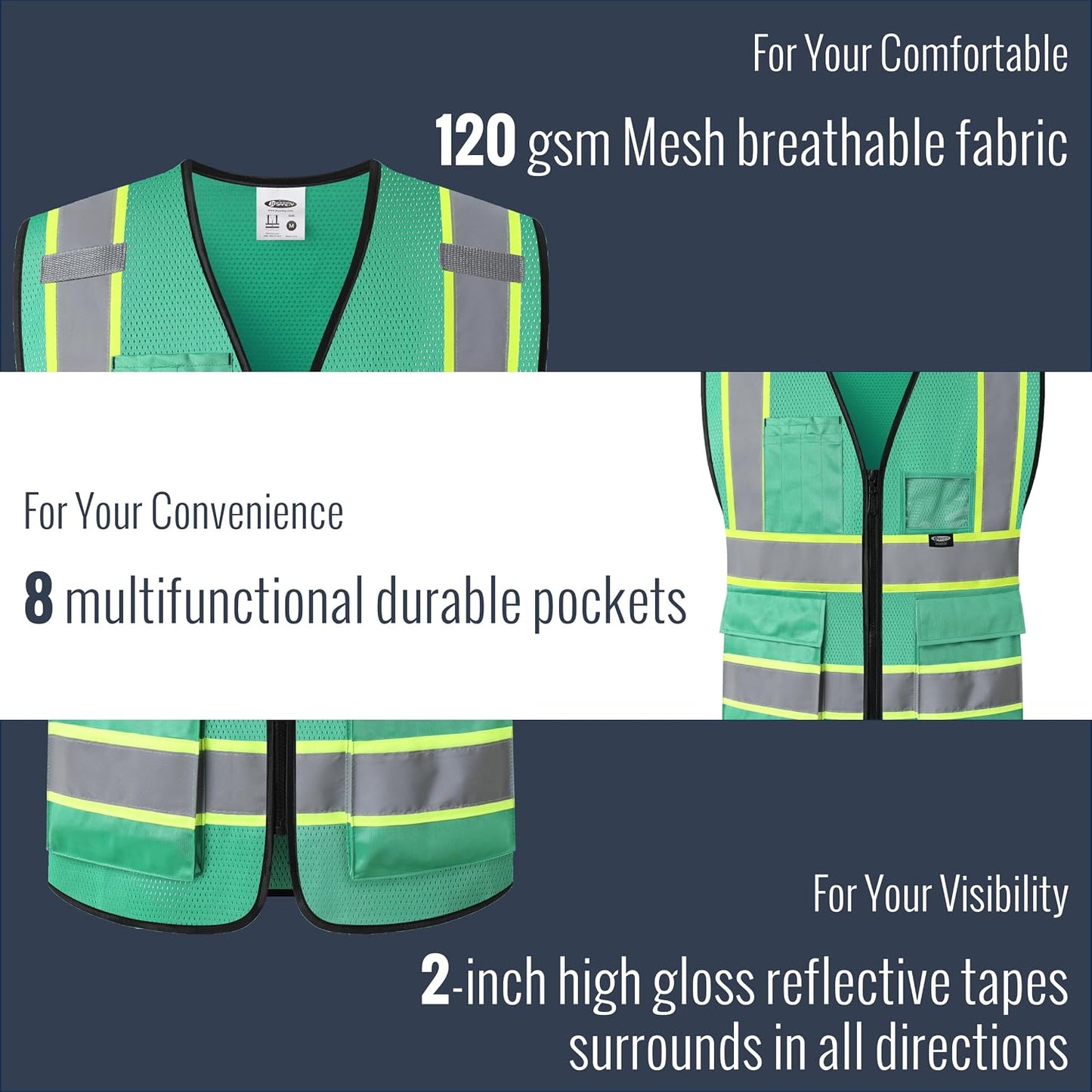 JKSafety Safety Vest for men women Hi Vis Reflective Vest with Pockets and Zipper High Visibility Meet ANSI Standard（BX320
